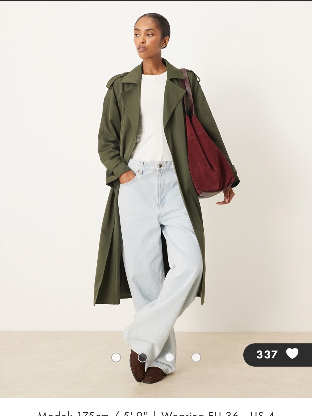 ASOS Olive Trench Coat with Belted Waist - Picture 7 of 9